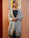 Banarasee Cotton Silk Zari Buti Salwar Kameez Fabric With Contrast Dupatta Set-Black & Light Blue