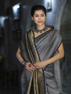 Banarasee Semi Silk Saree With Checks Pattern & Zari Woven Pallu-Black & White
