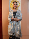 Banarasee Cotton Silk Zari Buti Salwar Kameez Fabric With Contrast Dupatta Set-Black & Light Blue