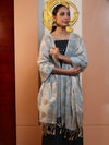 Banarasee Cotton Silk Zari Buti Salwar Kameez Fabric With Contrast Dupatta Set-Black & Light Blue