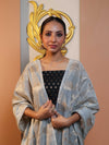 Banarasee Cotton Silk Zari Buti Salwar Kameez Fabric With Contrast Dupatta Set-Black & Light Blue