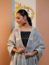 Banarasee Cotton Silk Zari Buti Salwar Kameez Fabric With Contrast Dupatta Set-Black & Light Blue