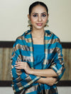 Banarasee Cotton Silk Stripe Pattern Salwar Kameez Fabric With Dupatta Set-Sky Blue