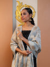 Banarasee Cotton Silk Zari Buti Salwar Kameez Fabric With Contrast Dupatta Set-Black & Light Blue