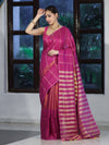 Bhagalpur Handloom Pure Linen Cotton Saree With Zari Stripes Design-Magenta