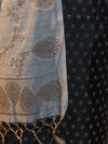 Banarasee Cotton Silk Zari Buti Salwar Kameez Fabric With Contrast Dupatta Set-Black & Light Blue
