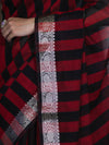 Banarasee Cotton Silk Saree With Stripes Pattern & Floral Zari Border-Maroon & Black