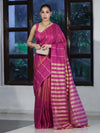 Bhagalpur Handloom Pure Linen Cotton Saree With Zari Stripes Design-Magenta