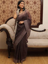 Banarasee Mix Organza printed Saree-Brown