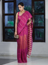 Bhagalpur Handloom Pure Linen Cotton Saree With Zari Stripes Design-Magenta