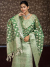 Banarasee Tissue Zari Weaving Salwar Kameez Fabric With Dupatta Set-Green