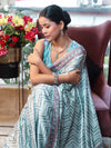 Banarasee Handwoven Satin Zigzag Printed Saree-Aqua Blue