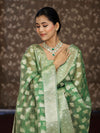 Banarasee Tissue Zari Weaving Salwar Kameez Fabric With Dupatta Set-Green