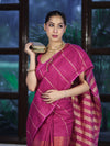 Bhagalpur Handloom Pure Linen Cotton Saree With Zari Stripes Design-Magenta