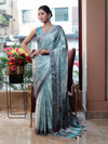 Banarasee Handwoven Satin Zigzag Printed Saree-Aqua Blue