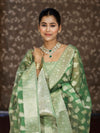 Banarasee Tissue Zari Weaving Salwar Kameez Fabric With Dupatta Set-Green