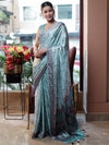 Banarasee Handwoven Satin Zigzag Printed Saree-Aqua Blue