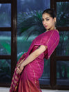 Bhagalpur Handloom Pure Linen Cotton Saree With Zari Stripes Design-Magenta