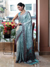 Banarasee Handwoven Satin Zigzag Printed Saree-Aqua Blue