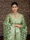 Banarasee Tissue Zari Weaving Salwar Kameez Fabric With Dupatta Set-Green
