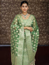 Banarasee Tissue Zari Weaving Salwar Kameez Fabric With Dupatta Set-Green