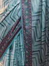 Banarasee Handwoven Satin Zigzag Printed Saree-Aqua Blue