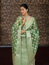 Banarasee Tissue Zari Weaving Salwar Kameez Fabric With Dupatta Set-Green