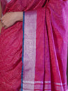 Bhagalpur Handloom Pure Linen Saree With Floral Thread Embroidery-Magenta & Green