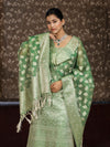Banarasee Tissue Zari Weaving Salwar Kameez Fabric With Dupatta Set-Green