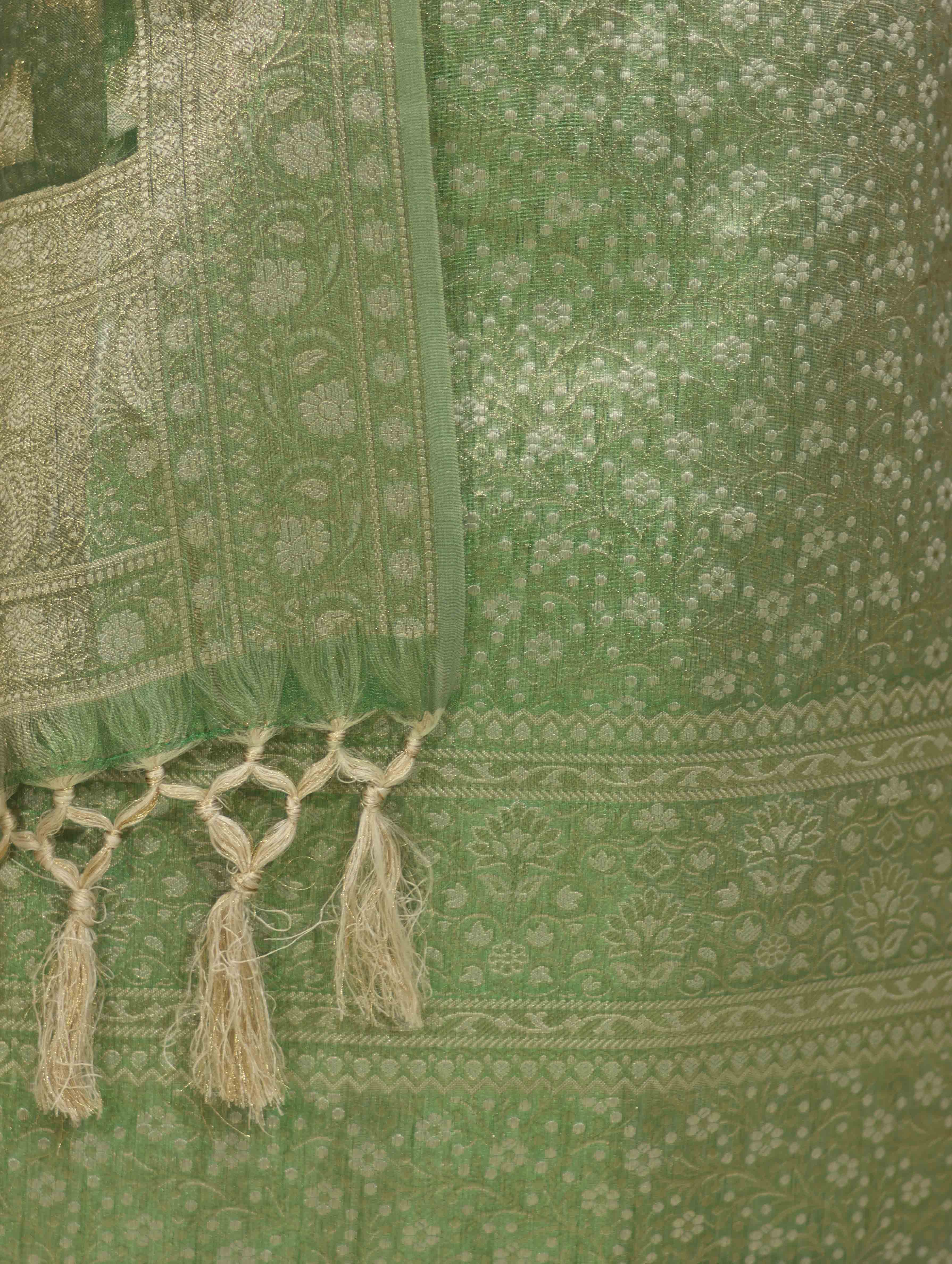 Banarasee Tissue Zari Weaving Salwar Kameez Fabric With Dupatta Set-Green