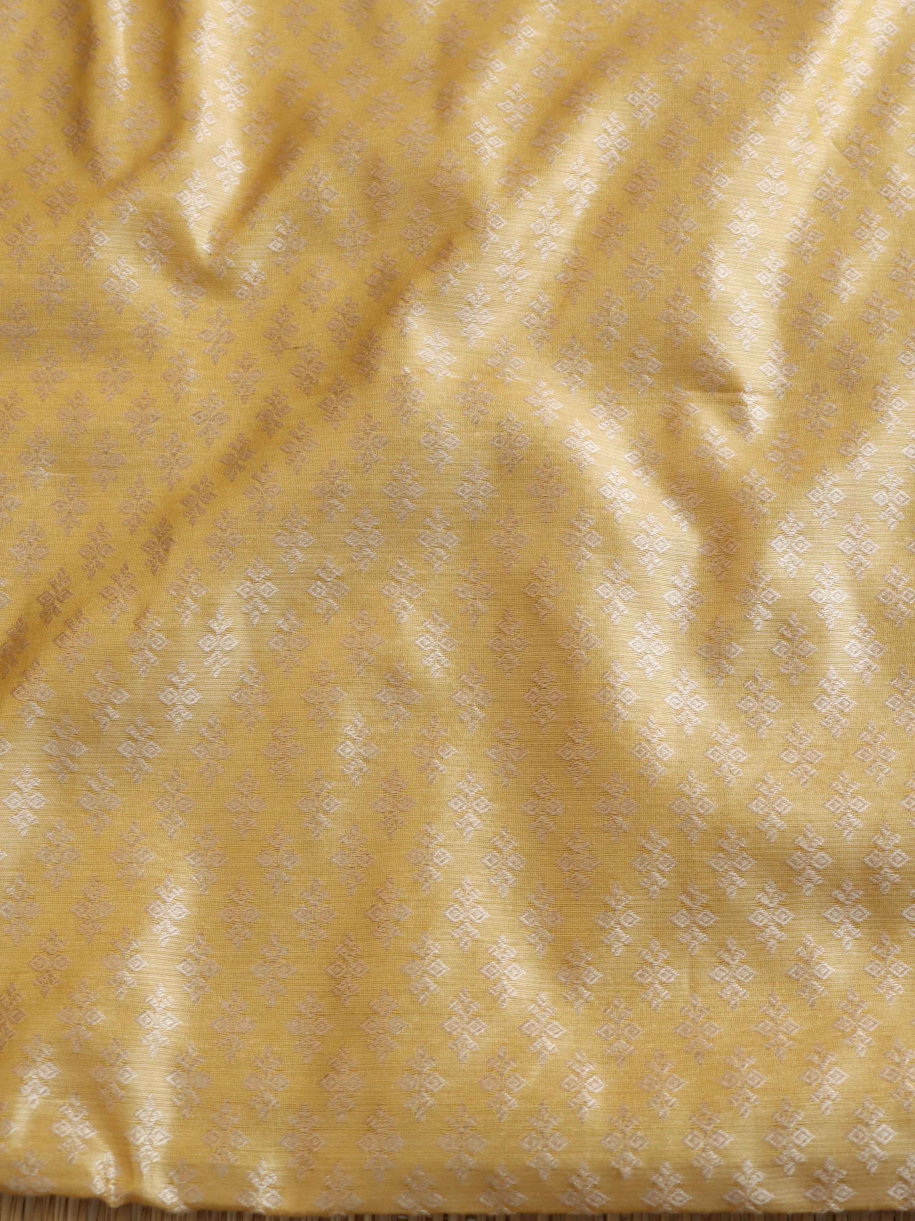 Banarasee Brocade Salwar Kameez Fabric With Cotton Silk Dupatta-Yellow & Pink