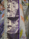 Banarasee Tissue Hand Embroidered Mirror Work Saree With Digital Prints & Lace-Cream & Violet