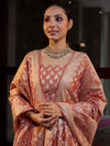 Banarasee Cotton Silk Zari Work Salwar Kameez Fabric With Dupatta Set-Peach