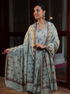 Banarasee Handloom Pure Cotton Silk Salwar Kameez Fabric With Dupatta-Sage Green