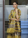 Banarasee Cotton Silk Stripe Pattern Salwar Kameez Fabric With Dupatta Set-Lemon Yellow