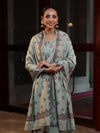 Banarasee Handloom Pure Cotton Silk Salwar Kameez Fabric With Dupatta-Sage Green