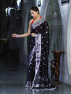 Banarasee Semi Chiffon Saree With Buta Work Silver Zari Border & Lace-Black