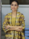 Banarasee Cotton Silk Stripe Pattern Salwar Kameez Fabric With Dupatta Set-Lemon Yellow