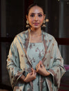 Banarasee Handloom Pure Cotton Silk Salwar Kameez Fabric With Dupatta-Sage Green