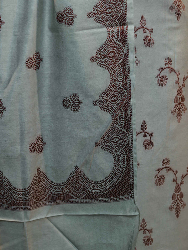 Banarasee Handloom Pure Cotton Silk Salwar Kameez Fabric With Dupatta-Sage Green