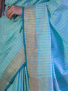 Bhagalpur Handloom Pure Linen Saree With Zari Checks Design-Aqua Green