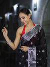 Banarasee Semi Chiffon Saree With Buta Work Silver Zari Border & Lace-Black