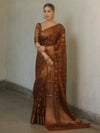 Banarasee Georgette Saree With Antiue Zari Buta Design & Border-Brown