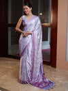 Banarasee Handwoven Satin Zigzag Printed Saree-Light Purple