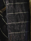 Bhagalpur Handloom Pure Linen Cotton Saree With Zari Stripes Design-Black & Gold