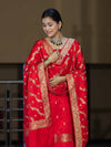 Banarasee Semi Katan Silk Zari Work Salwar Kameez Fabric With Dupatta Set-Red