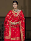 Banarasee Semi Katan Silk Zari Work Salwar Kameez Fabric With Dupatta Set-Red