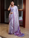 Banarasee Handwoven Satin Zigzag Printed Saree-Light Purple