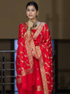 Banarasee Semi Katan Silk Zari Work Salwar Kameez Fabric With Dupatta Set-Red