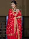Banarasee Semi Katan Silk Zari Work Salwar Kameez Fabric With Dupatta Set-Red
